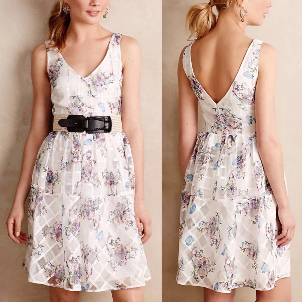 Maeve Anthropologie Peony Garden V-neck Fit-and-Flare Dress